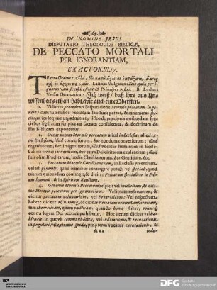Disputatio Theologiae Biblicae, De Peccato Mortali Per Ignorantiam.