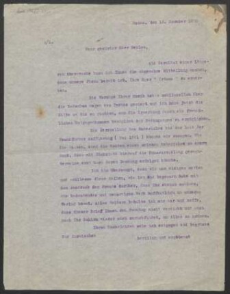 Brief an Bernhard Sekles : 12.11.1920