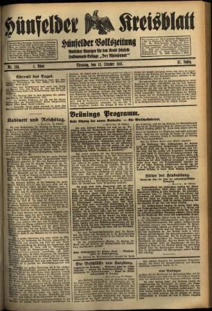 Erste Ausgabe vom Dienstag, den 13. Oktober 1931.