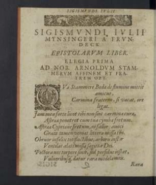 Epistolarum liber. Elegia prima - Elegia sexta.