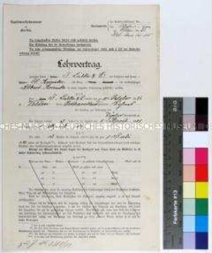 Lehrvertrag der Handwerkskammer zu Berlin für den Töpferlehrling Albert Reinicke in Velten