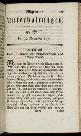 93 Stück. den 30 November 1771.