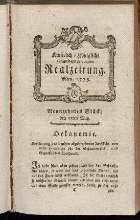 Neunzehntes Stück; den 11ten May. Wien, 1775.