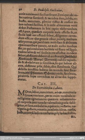 Cap. III. De Exercitiis seu Labore