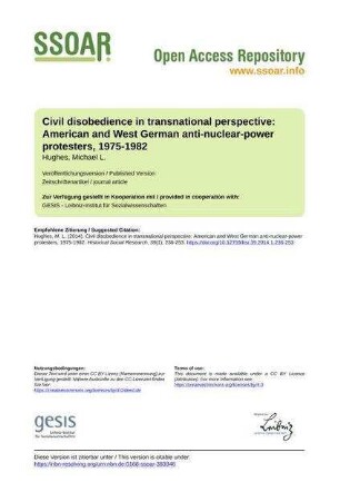 Civil disobedience in transnational perspective: American and West German anti-nuclear-power protesters, 1975-1982