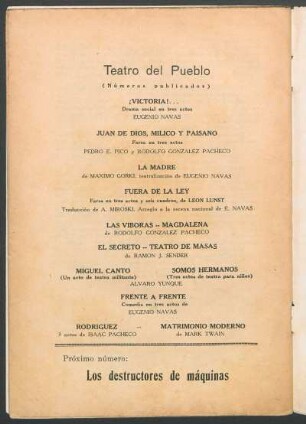 Teatro del Pueblo - (Números publicados)