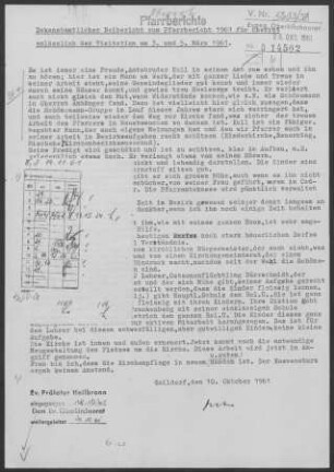 Oberrot mit Hausen/Rot: Visitationsbericht mit Pfarrbericht 1961