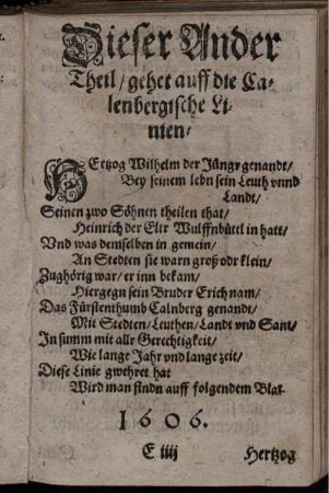 Dieser Ander Theil/ gehet auff die Calenbergische Linien