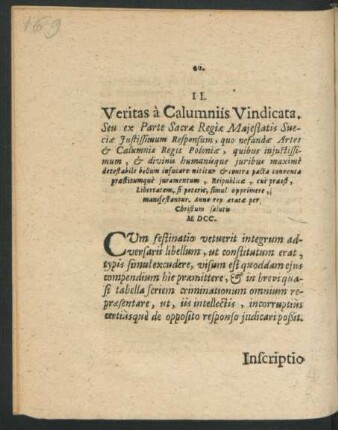 II. Veritas a Calumniis Vindicata.