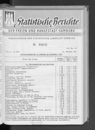 Verbraucherpreise in Hamburg im September 1963 : Lfd. Nr. 33