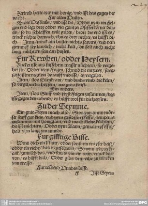 Fur Rewhen/odder Heysern.