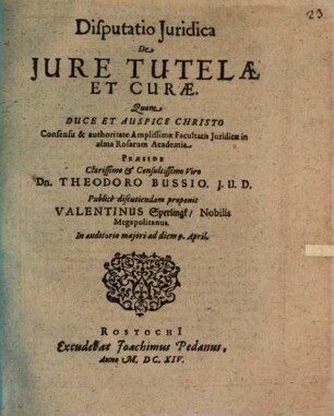 Disp. iur. de iure tutelae et curae