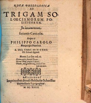 Notae Philologicae Ad Trigam Soloecismorum Politicorum : in laxamentum feriantis caniculae, scriptae