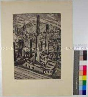 Moloch - 6 Radierungen von Eduard Dollerschell, Blatt 1: Der Riese