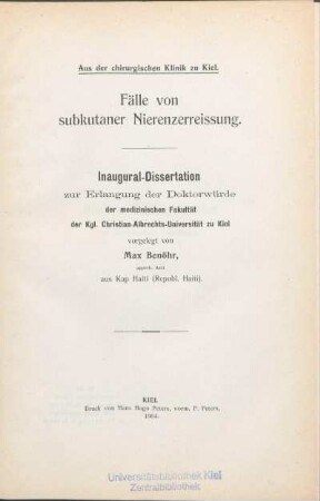 Fälle von subkutaner Nierenzerreissung