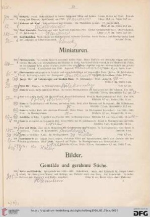 Bilder. Gemälde und gerahmte Stiche (Nr. 599-624)