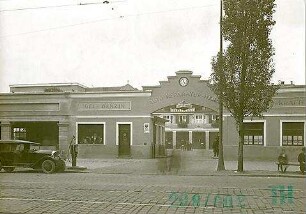 Fischer, Theodor; München, Lindwurmstr.; Garage, Tankstelle und Fahrschule Eibl - Außenansicht