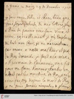 Elisabeth Charlotte (Liselotte) von der Pfalz - Briefe: Brief von Elisabeth Charlotte (Liselotte) von der Pfalz, Herzogin von Orléans, an Madame de Ludres