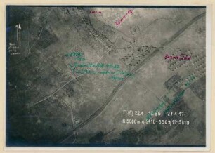 Foto vermuteter feindlicher Batterie-Stellungen bei Angres (Luftbild)