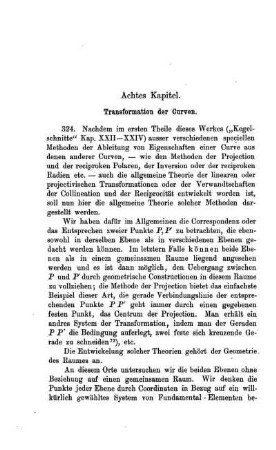 VIII. Kapitel. Transformation der Curven.