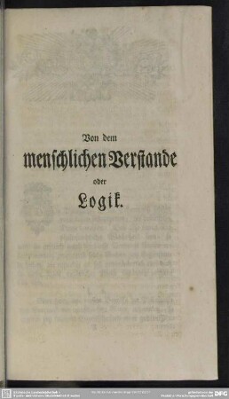 Von dem menschlichen Verstande oder Logik