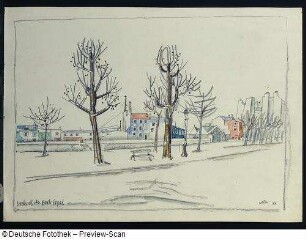 Straße mit Bäumen vor Häuserzeile, Boulevard