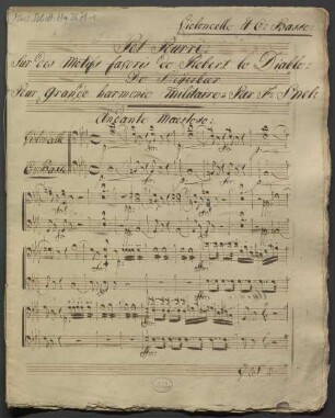 Potpourris, orch - BSB Mus.Schott.Ha 3671-1 : [heading, fl.picc in E|b 1:] Pot Pourri : // Sur des motifs favoris de Robert le Diable: // De Meÿerbeer: // Pour grande harmonie militaire: Par F:: Snel::