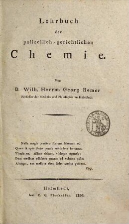W. H. G. Remer's Lehrbuch der polizeilich-gerichtlichen Chemie