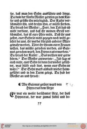 Das Beispiel des fünften Meisters / Wie Galenus getötet ward von Hippocrates dem Arzte