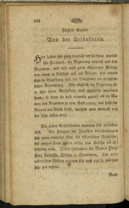Fünftes Kapitel. Von der Aristokratie. - Sechstes Kapitel. Von der Monarchie.