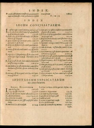 Index Legum Explicatarum aut emendatarum.