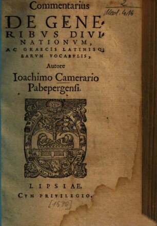 Commentarius de generibus divinationum, ac Graecis Latinisque earum vocabulis