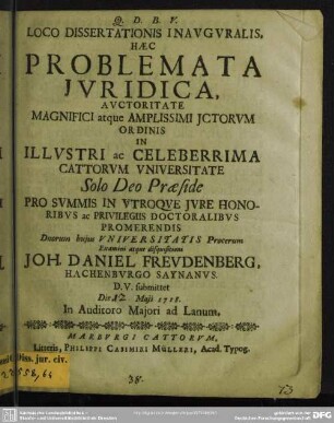 Loco Dissertationis Inauguralis, Haec Problemata Iuridica