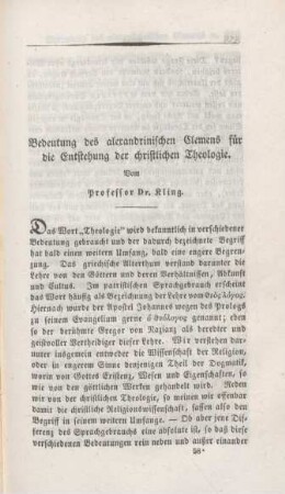 857-908 Bedeutung des alexandrinischen Clemens für die Entstehung der christlichen Theologie