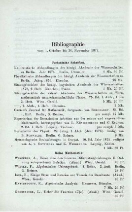 Bibliographie vom 1. October bis 30. November 1877.