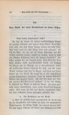 54-75 Neue Briefe des alten Benedictiners an seinen Neffen : I.