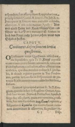 Caput V. Continens defensionem tertia quaestionis.