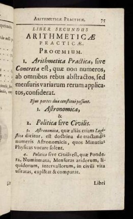 75-128, Liber Secundus: Arithmeticae Pracicae