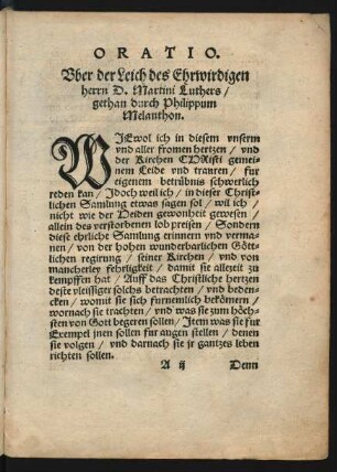 Oratio. Uber der Leich des Ehrwirdigen herrn D. Martini Luthers/ gethan durch Philippum Melanthon.