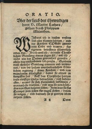 Oratio. Uber der Leich des Ehrwirdigen herrn D. Martini Luthers/ gethan durch Philippum Melanthon.