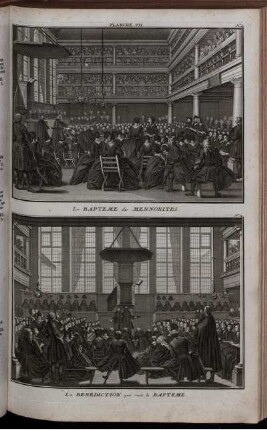 Planche. VII. : N. 1. Le Bapteme des Mennonites ; N. 2. La Benediction qui suit le Bapteme
