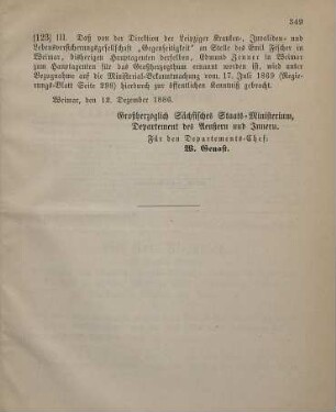 123. Ministerial-Bekanntmachung, Wechsel in der Hauptagentur der Leipziger Kranken-, Invaliden- und Lebensversicherungsgesellschaft "Gegenseitigkeit" betreffend