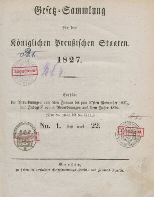 1827: Gesetzsammlung für die Königlich-Preußischen Staaten