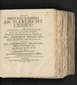 Problema Iuridicum An Haeresis Sit Crimen?