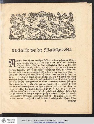Vorbericht von der Isländischen Edda