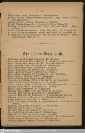 Einwohnerverzeichnis : Einwohner-Verzeichniß