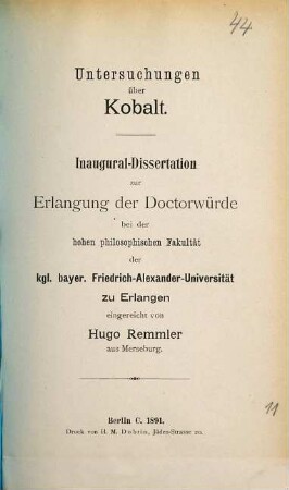 Untersuchungen über Kobalt