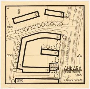Gesamtbebauungsplan Ankara Teilbebauungsplan innere Stadt: Lageplan 1:500 innere Stadt, Cankiri C., Baublock nördlich im Anschluss an das Gebäude Ulus