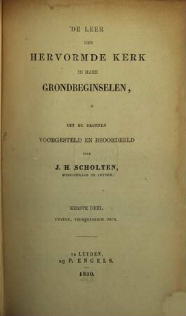 De Leer der hervormde Kerk in hare grondbeginselen, 1