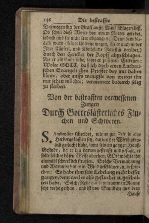Von der bestrafften vermessenen Zungen Durch Gotteslästerliches Fluchen und Schweren.